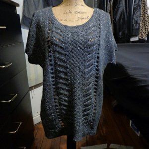 NWOt Vintage Pewter Gray Metallic Short-Sleeve Oversized Sweater